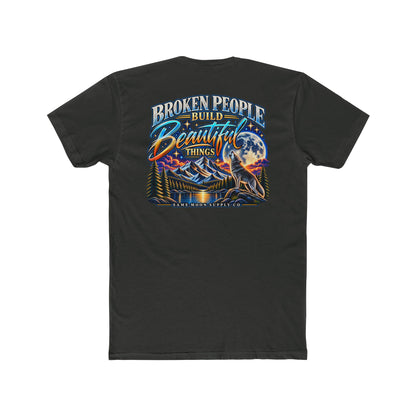 Broken People Build Beautiful Things Tee — Inspirational Moon & Mountain Graphic T-Shirt