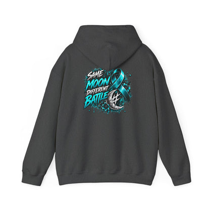 Same Moon, Different Battles | Teal Moon Hoodie