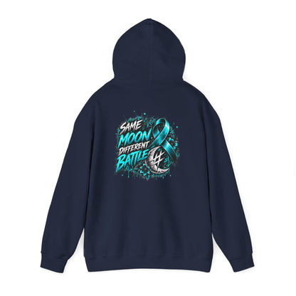 Same Moon, Different Battles | Teal Moon Hoodie