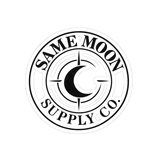 Same Moon Supply Co. Round Kiss-Cut Sticker — Crescent Moon Logo Sticker for Skateboards & Gear