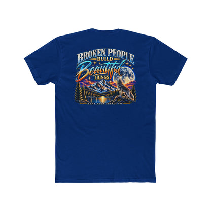 Broken People Build Beautiful Things Tee — Inspirational Moon & Mountain Graphic T-Shirt