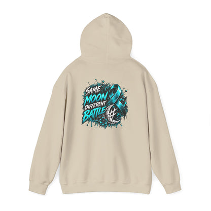 Same Moon, Different Battles | Teal Moon Hoodie
