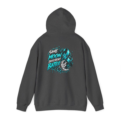 Same Moon, Different Battles | Teal Moon Hoodie