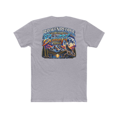 Broken People Build Beautiful Things Tee — Inspirational Moon & Mountain Graphic T-Shirt