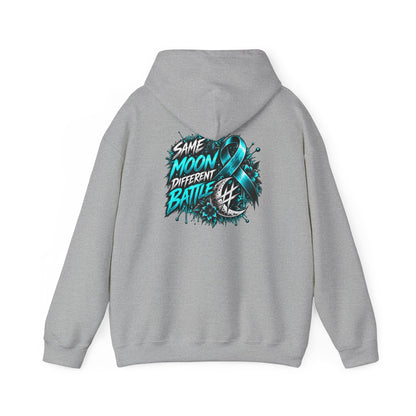 Same Moon, Different Battles | Teal Moon Hoodie