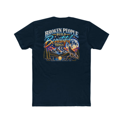 Broken People Build Beautiful Things Tee — Inspirational Moon & Mountain Graphic T-Shirt
