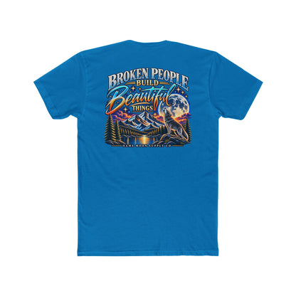 Broken People Build Beautiful Things Tee — Inspirational Moon & Mountain Graphic T-Shirt