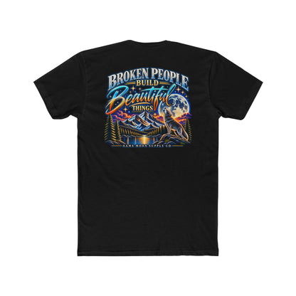 Broken People Build Beautiful Things Tee — Inspirational Moon & Mountain Graphic T-Shirt