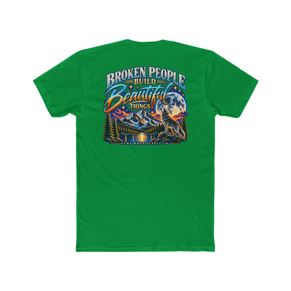 Broken People Build Beautiful Things Tee — Inspirational Moon & Mountain Graphic T-Shirt
